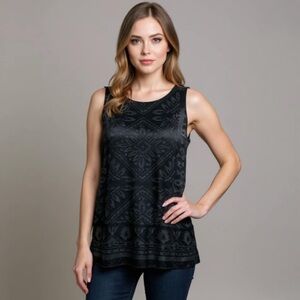 Max Studio Black Lasercut Burnout Sleeveless Tank Blouse Women’s Size Small